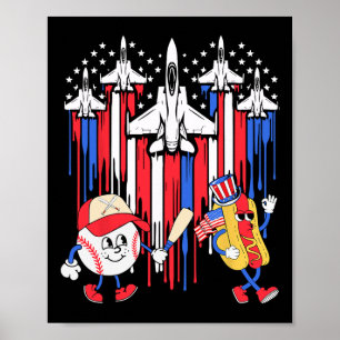 Fighter Jet Aeroplane Usa Flag Baseball 4th Of Jul Poster
