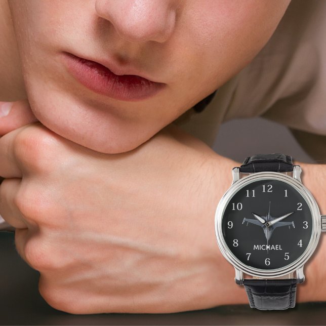 Fighter Jet Airplane Photo Cool Custom Pilot Name  Watch (Creator Uploaded)