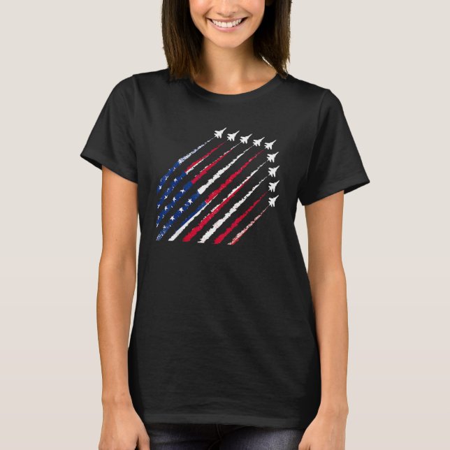 Fighter Jet Airplane USA Flag 4th Of July Patrioti T-Shirt (Front)