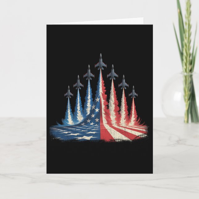 Fighter Jet American Flag 4th Of July Tee  Card (Front)