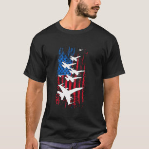 Fighter Jet American Flag Stars Stripes Military 4 T-Shirt