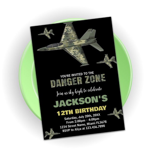 Fighter Jet Birthday Invitations Dark Green Black (Fighter Jet Birthday Invitations Dark Green Black)