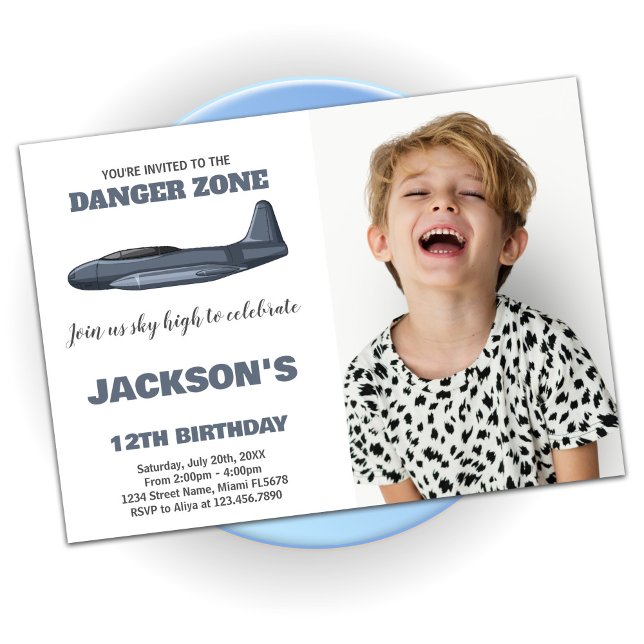 Fighter Jet Birthday Invitations Grey with photo (Fighter Jet Birthday Invitations Gray with photo)