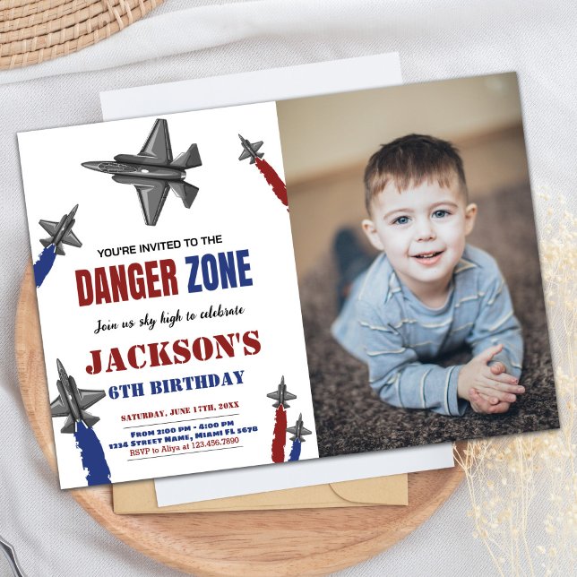 Fighter Jet Birthday Invitations Red Blue w Photo (Fighter Jet Birthday Invitations Red Blue w Photo)
