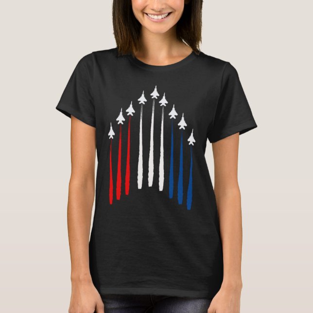 Fighter Jet USA Flag Airplane F 18 4th Of July T-Shirt (Front)
