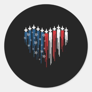 Fighter Jets Aeroplane American Flag Heart 4th Of Classic Round Sticker