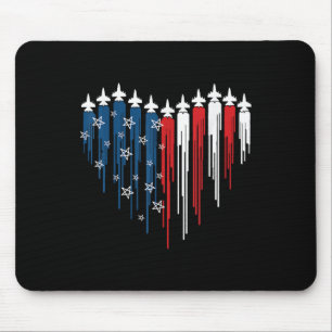 Fighter Jets Aeroplane American Flag Heart 4th Of Mouse Pad