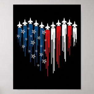Fighter Jets Aeroplane American Flag Heart 4th Of Poster