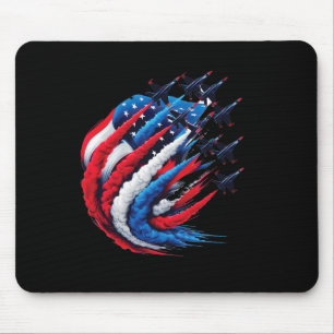Fighter Jets Patriotic Red White Blue Smoke Usa Fl Mouse Pad