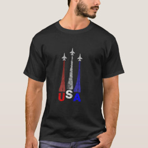 Fighter Jets USA 4th of July Red White Blue Contra T-Shirt