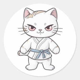 Fighter Kavaii cat dressed up in a karate outfit Classic Round Sticker