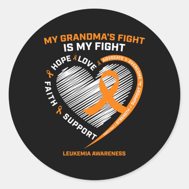 Fighter Leukaemia Awareness  Grandma Men Women Gif Classic Round Sticker (Front)