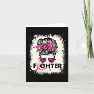 Fighter Messy Bun Breast Cancer Awareness Pink War Card