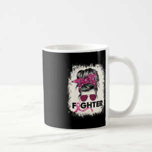Fighter Messy Bun Breast Cancer Awareness Pink War Coffee Mug