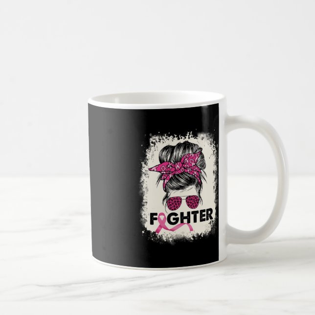 Fighter Messy Bun Breast Cancer Awareness Pink War Coffee Mug (Right)