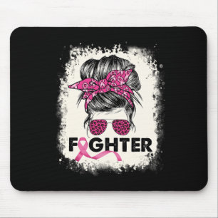 Fighter Messy Bun Breast Cancer Awareness Pink War Mouse Pad