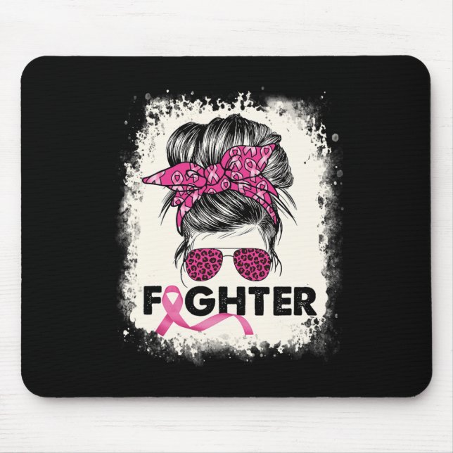 Fighter Messy Bun Breast Cancer Awareness Pink War Mouse Pad (Front)