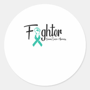 Fighter Ovarian Cancer Awareness Teal Ribbon Classic Round Sticker