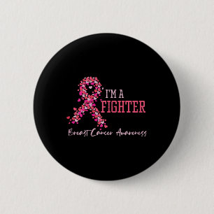 Fighter Pink Ribbon Hearts Breast Cancer Awareness 6 Cm Round Badge
