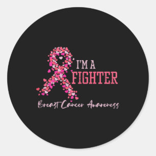 Fighter Pink Ribbon Hearts Breast Cancer Awareness Classic Round Sticker