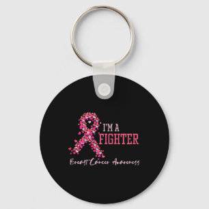 Fighter Pink Ribbon Hearts Breast Cancer Awareness Key Ring