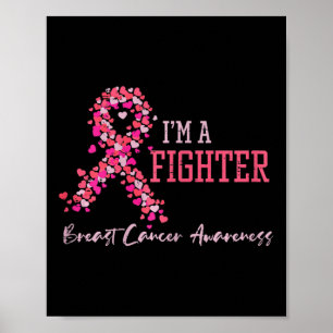 Fighter Pink Ribbon Hearts Breast Cancer Awareness Poster