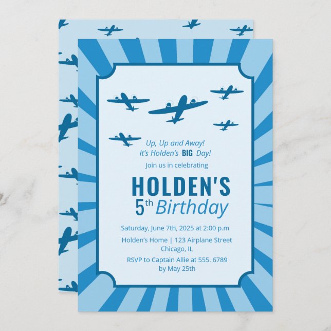 Fighter Planes Kids Aeroplane Birthday Party Invitation (Front/Back)