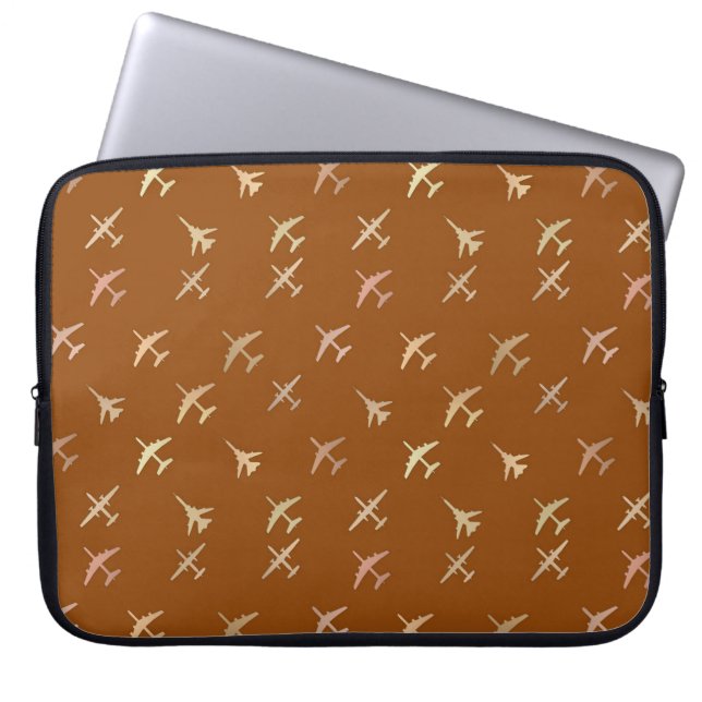 Fighter planes, on dark bronze laptop sleeve (Front)