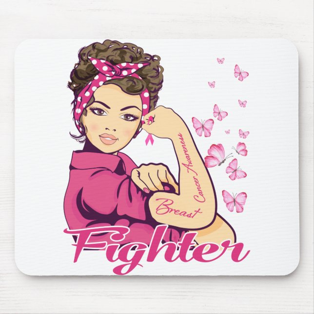 Fighter Rosie Riveter Breast Cancer Awareness Mouse Pad (Front)