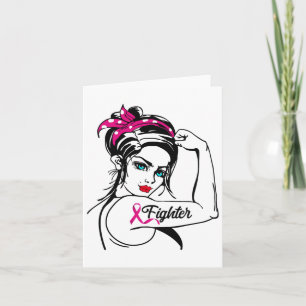 Fighter Rosie The Riveter Breast Cancer Awareness  Card