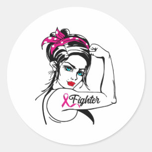Fighter Rosie The Riveter Breast Cancer Awareness  Classic Round Sticker