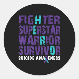Fighter Survivor Suicide Awareness Mental Health Classic Round Sticker