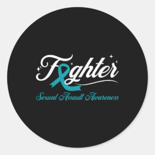 Fighter Survivor Ual Ault Awareness Month Teal Rib Classic Round Sticker
