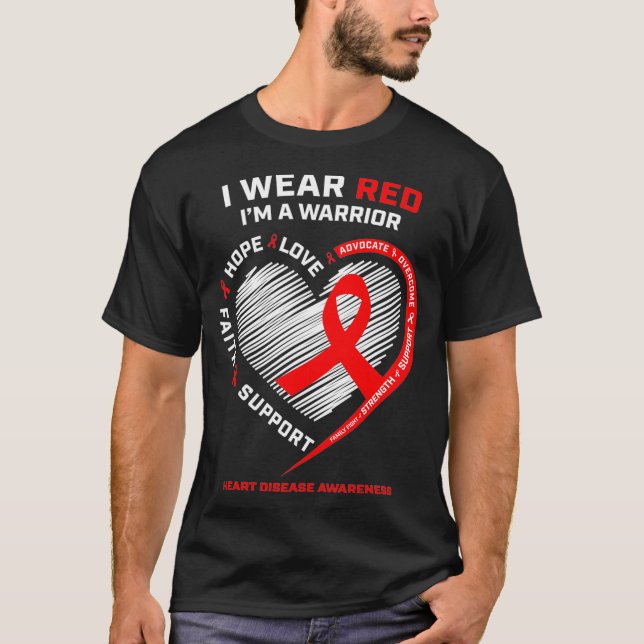 Fighter Warrior Gifts I Wear Red Heart Disease Awa T-Shirt (Front)