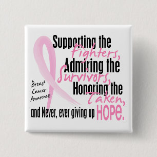 Fighters Survivors Taken Watercolor Pink Ribbon 15 Cm Square Badge