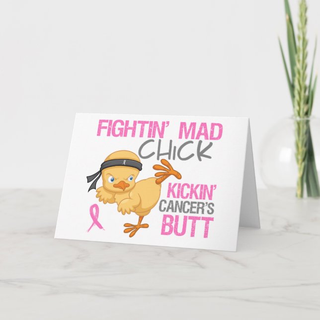 Fightin' Mad Chick Breast Cancer Card (Front)