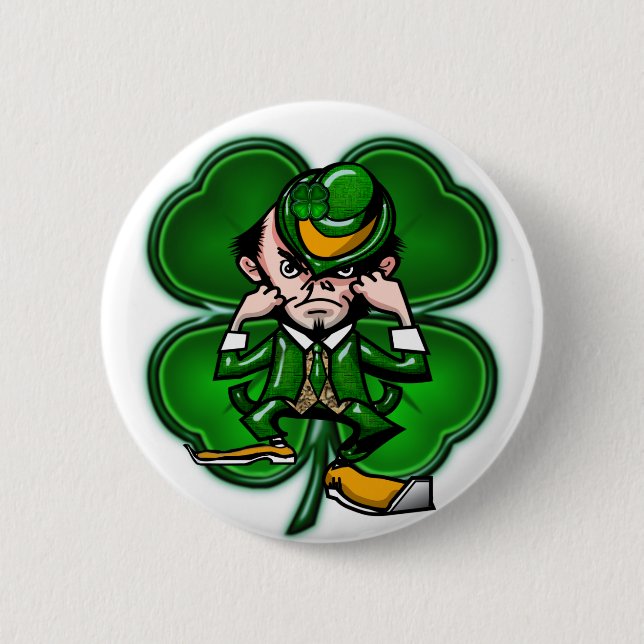 Fighting 4 Leaf Leprechan Button (Front)