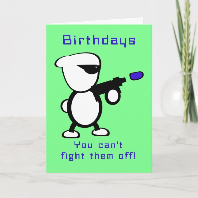 Fighting Alien Birthday Card (Front)