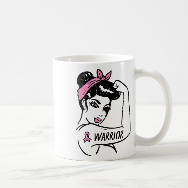 Fighting Breast Cancer Warrior Rosie Riveter Pink  Coffee Mug (Right)