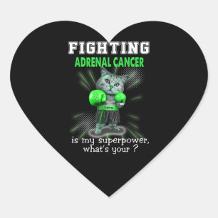 Fighting Cat Adrenal Cancer Awareness Superpower Heart Sticker