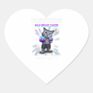 Fighting Cat Male Breast Cancer Awareness Heart Sticker