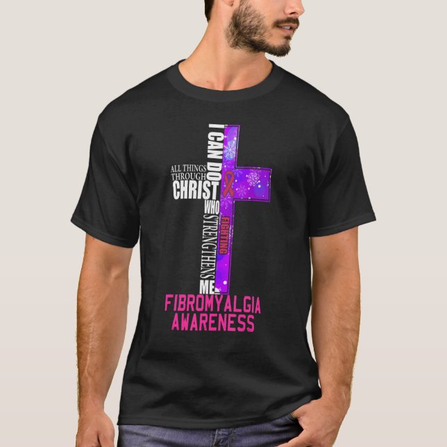 Fighting Fibromyalgia Warrior Purple Ribbon Pain A T-Shirt (Front)