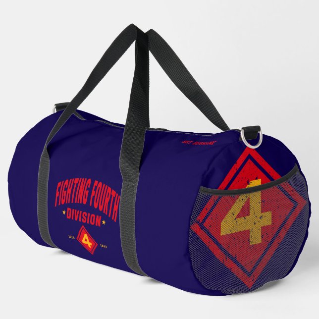 Fighting Fourth - 4th Marine Division Blue Custom Duffle Bag (Right Corner)