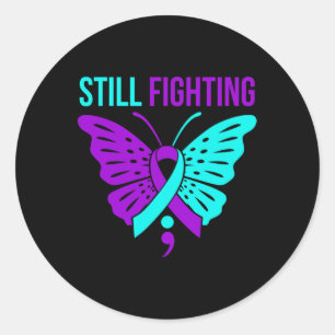 Fighting Happy Suicide Awareness Support Graphic  Classic Round Sticker