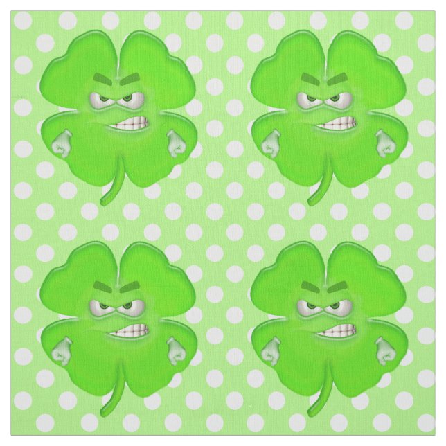 Fighting Shamrock On White Dots Fabric (Swatch)