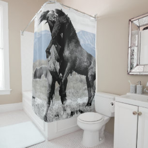 FIGHTING WILD HORSES PHOTOGRAPH SHOWER CURTAIN