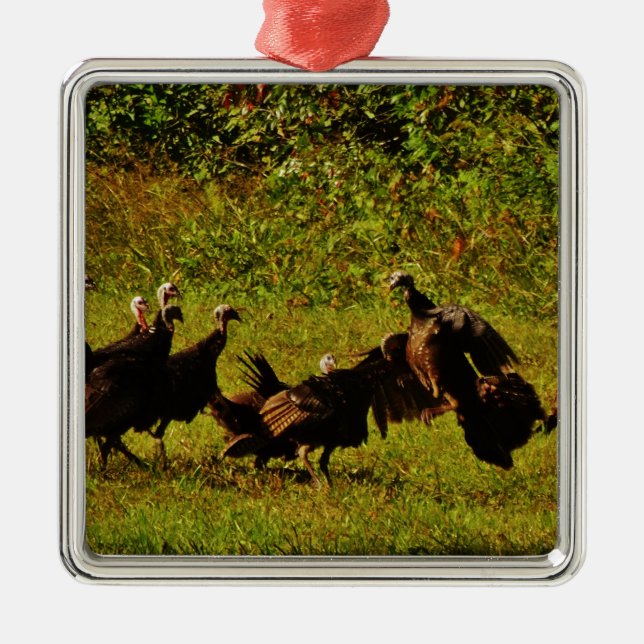 Fighting Wild Turkeys in The Smoky Mountains Metal Tree Decoration (Front)