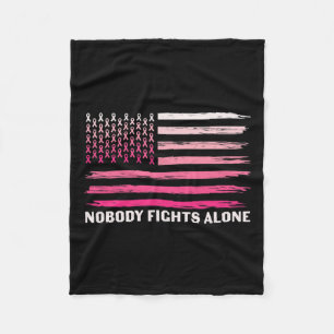 Fights Alone Breast Cancer Usa Flag Pink Ribbon Fleece Blanket
