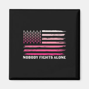 Fights Alone Breast Cancer Usa Flag Pink Ribbon Magnet