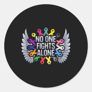 Fights Alone Multicolor Ribbon For Cancer Awarenes Classic Round Sticker